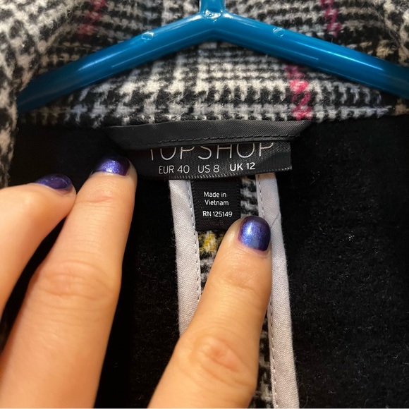 TOPSHOP Gray Tartan Coat - Picture 4 of 4
